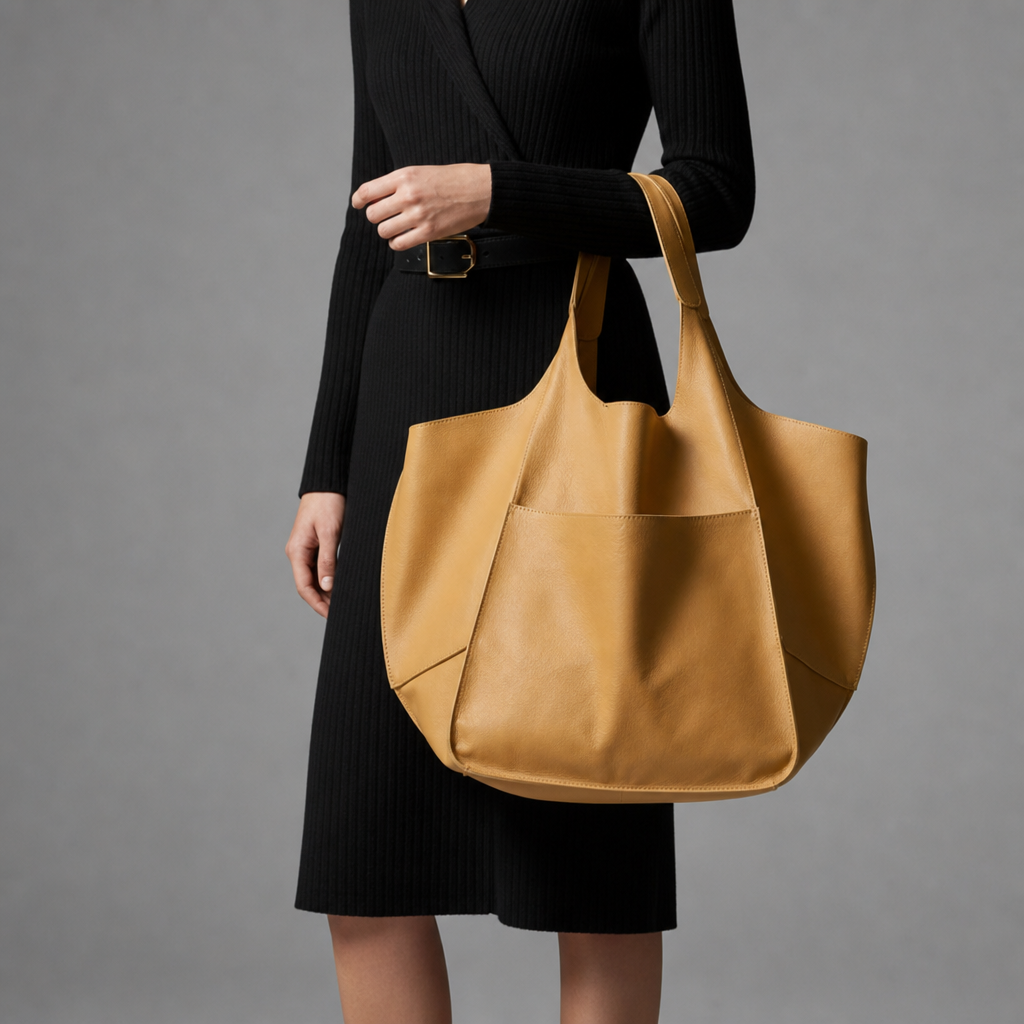 Omodos Oversized Leather Tote in Mustard Yellow