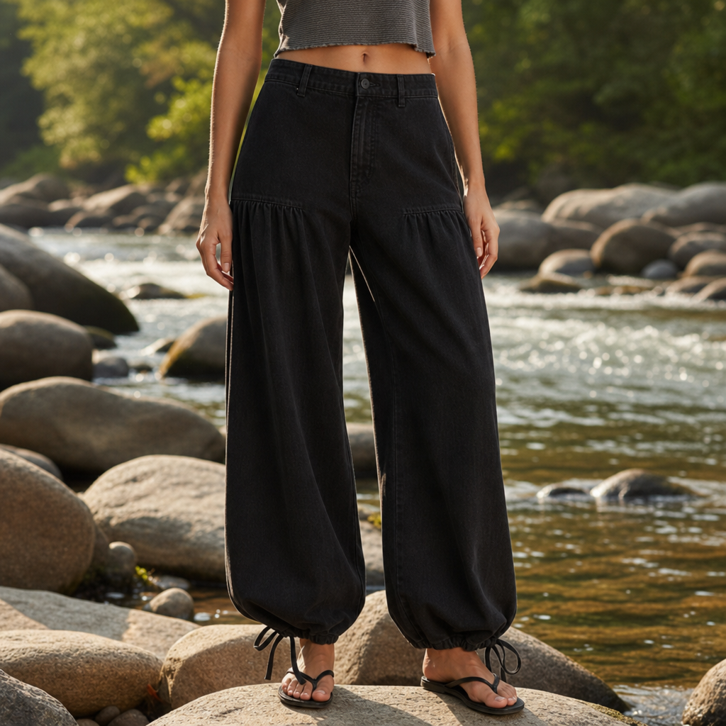 Ostuni Denim Balloon Pants in Black