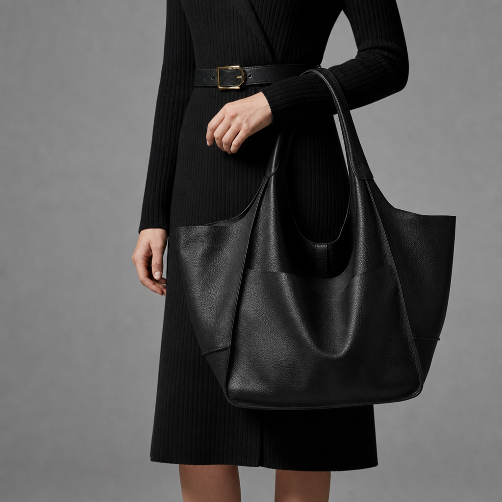 Omodos Oversized Leather Tote in Black
