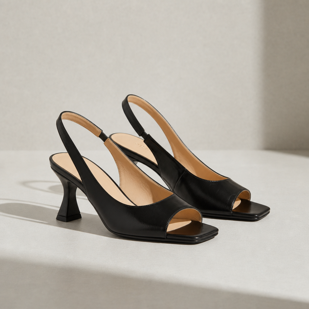 Bellagio Leather Slingback Heels in Black