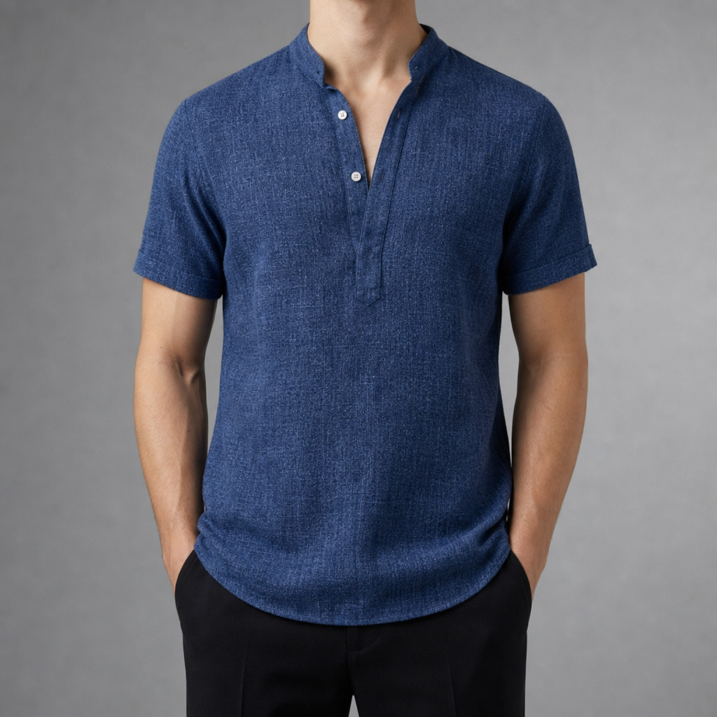 Monreale Linen Henley Shirt in Blue