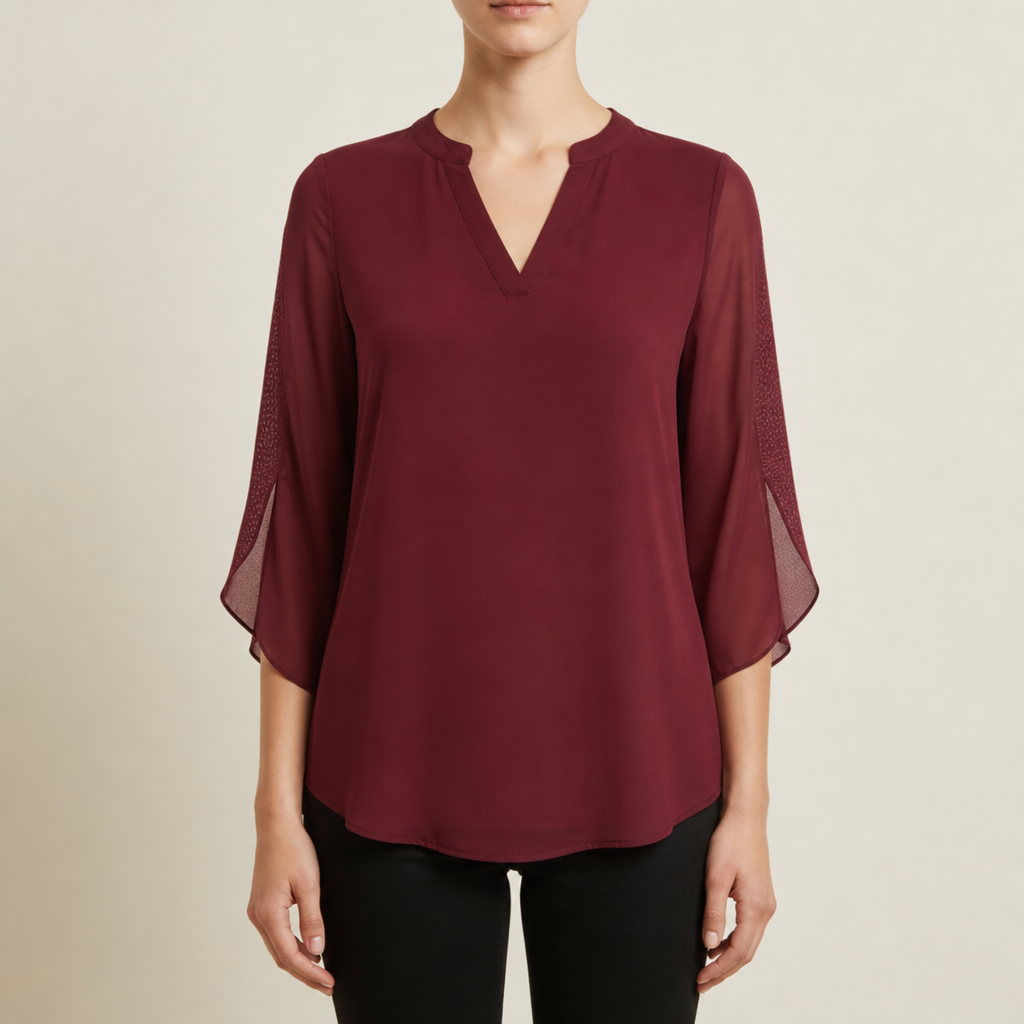 Nimes Split Sleeve Tunic Blouse in Burgundy
