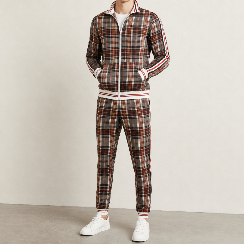Taormina Plaid Jogger Tracksuit Set in Khaki