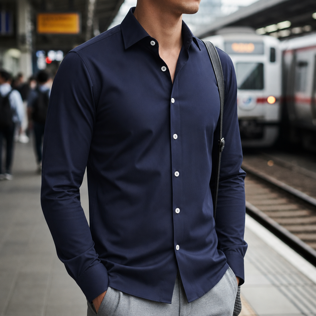 Funchal Slim Fit Dress Shirt in Navy Blue