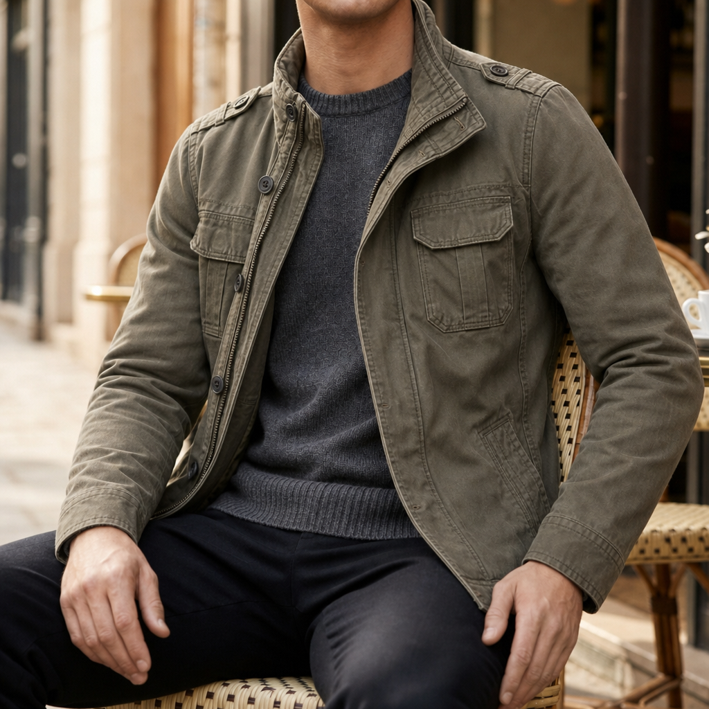 Syros Military Field Jacket in Olive Green