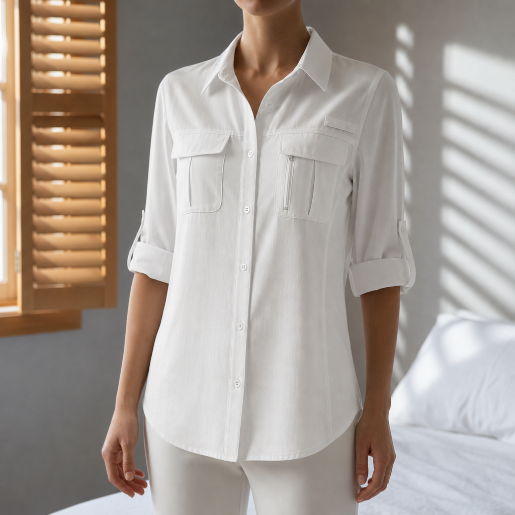 Frigiliana Roll-Sleeve Outdoor Shirt in White