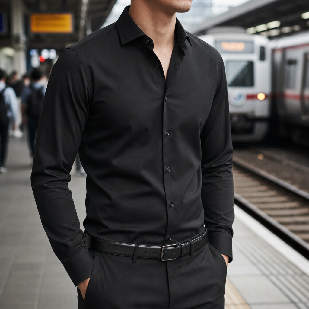 Funchal Slim Fit Dress Shirt in Black