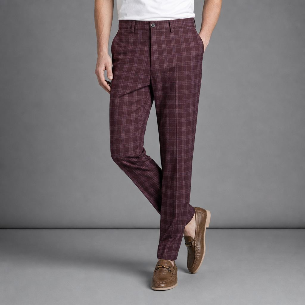 Cartagena Plaid Tapered Trousers in Burgundy