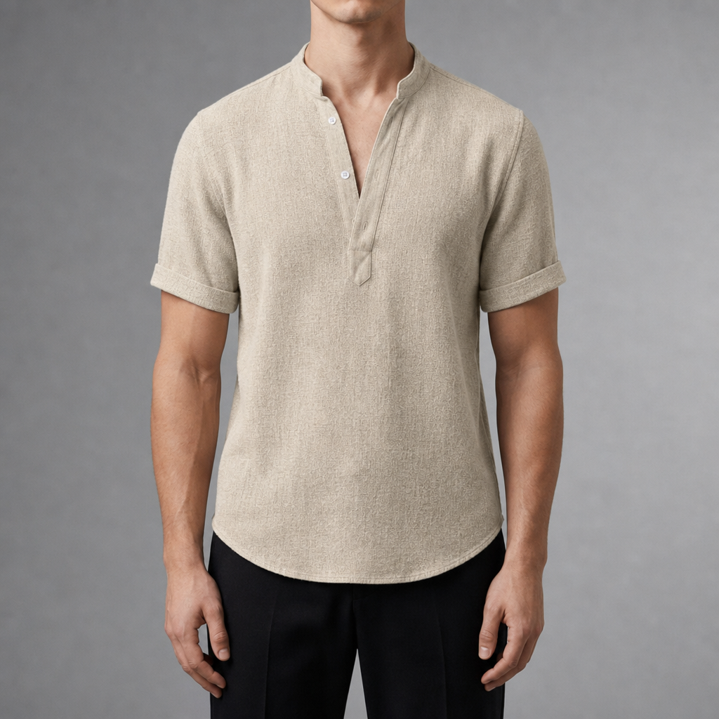Monreale Linen Henley Shirt in Khaki