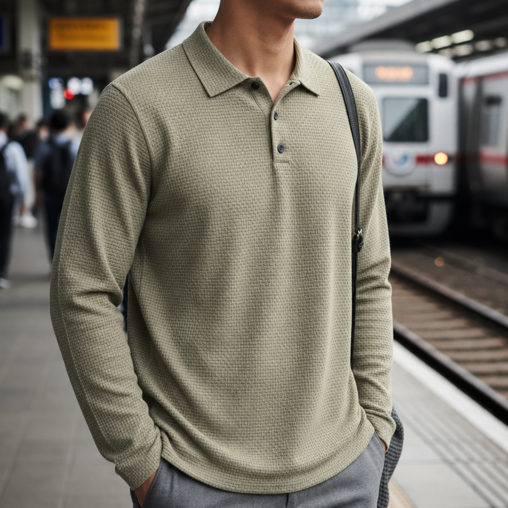 Skopelos Textured Silk Polo in Khaki