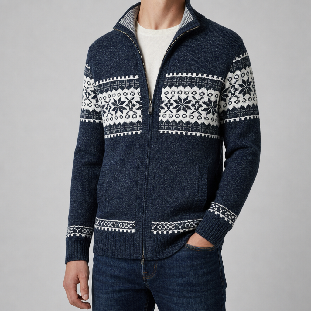 Obidos Nordic Fleece-Lined Cardigan in Navy