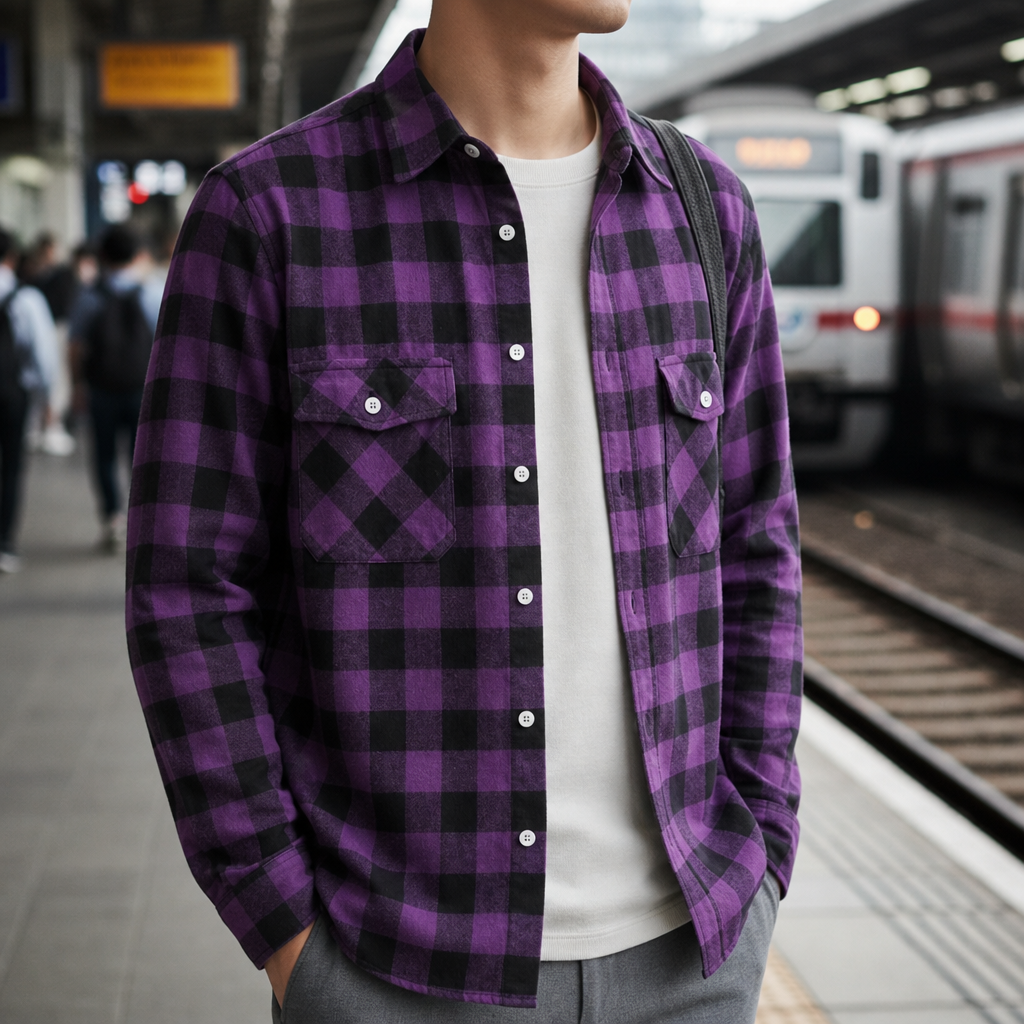 Meteora Plaid Flannel Shirt in Purple