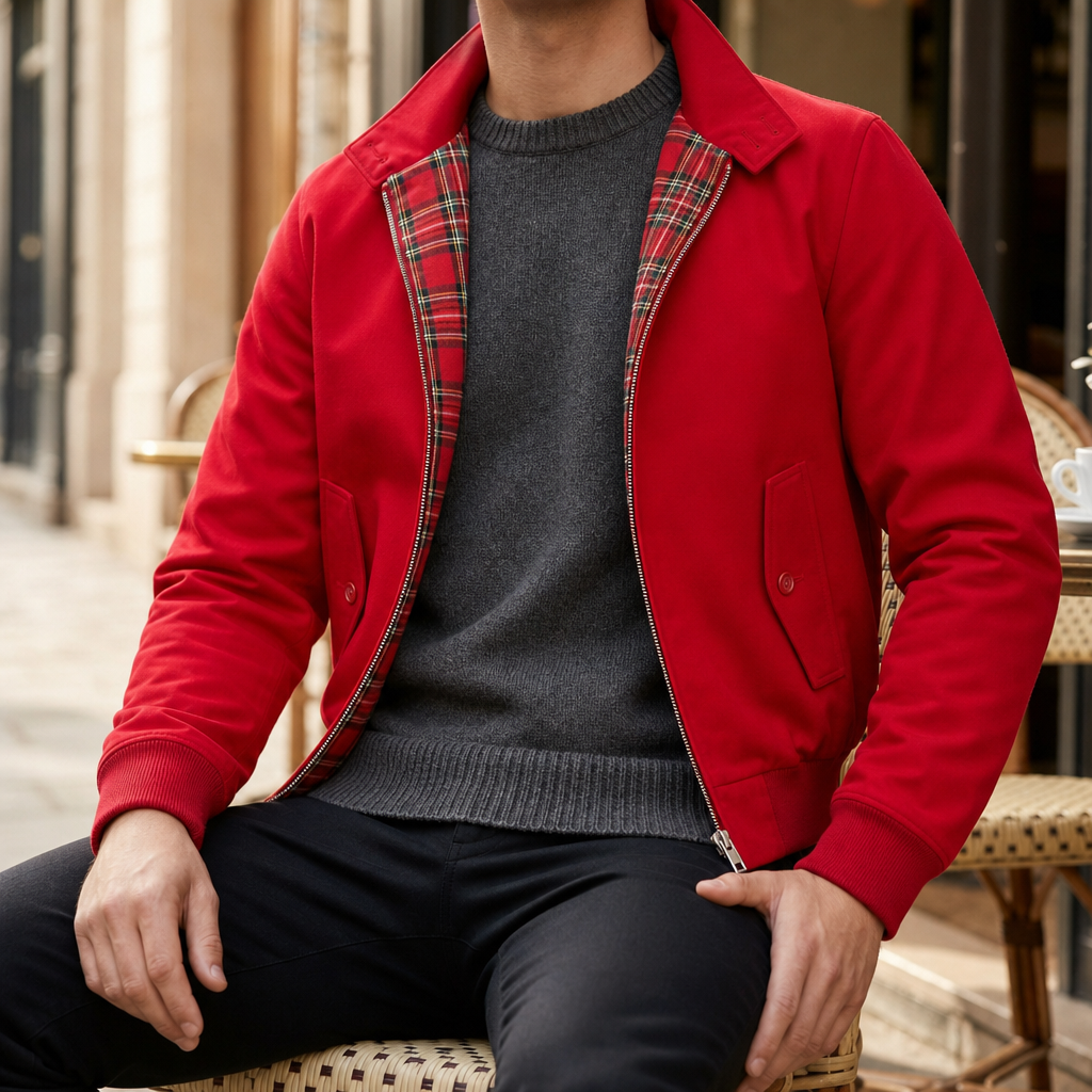 Siracusa Classic Tartan Lined Harrington in Red