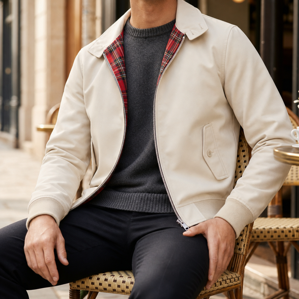 Siracusa Classic Tartan Lined Harrington in Beige