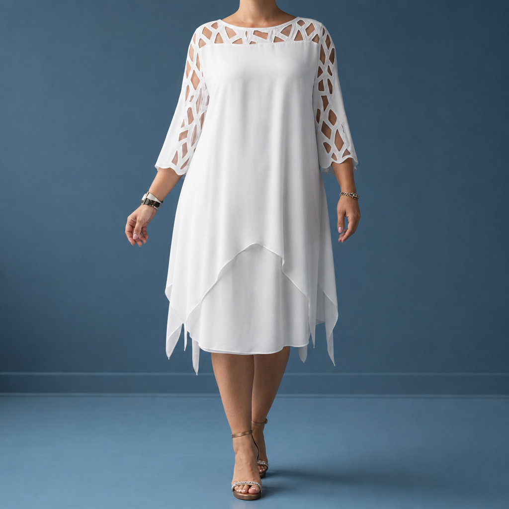 Gallipoli Lace Sleeve Chiffon Dress in White