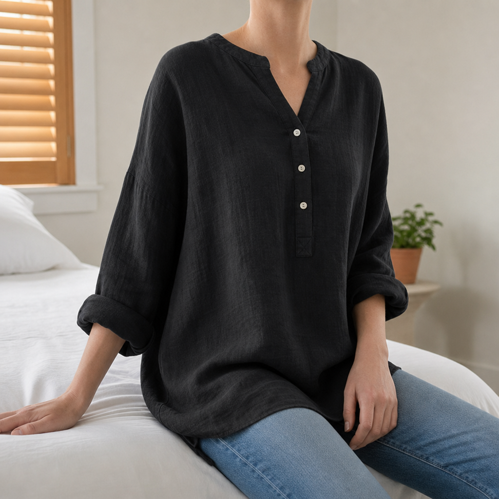 Kos Linen Button-Up Tunic in Black
