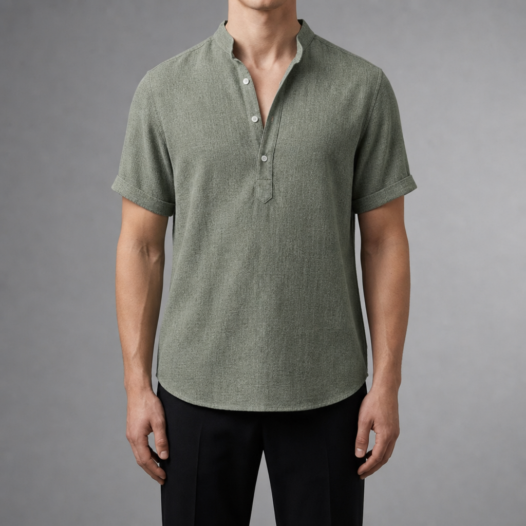 Monreale Linen Henley Shirt in Green