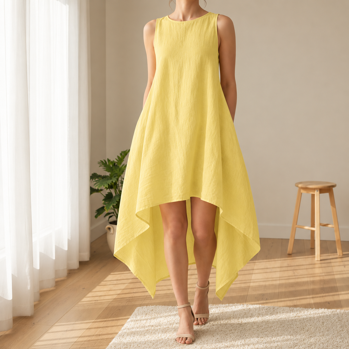 Pisa Asymmetric Linen Midi Dress