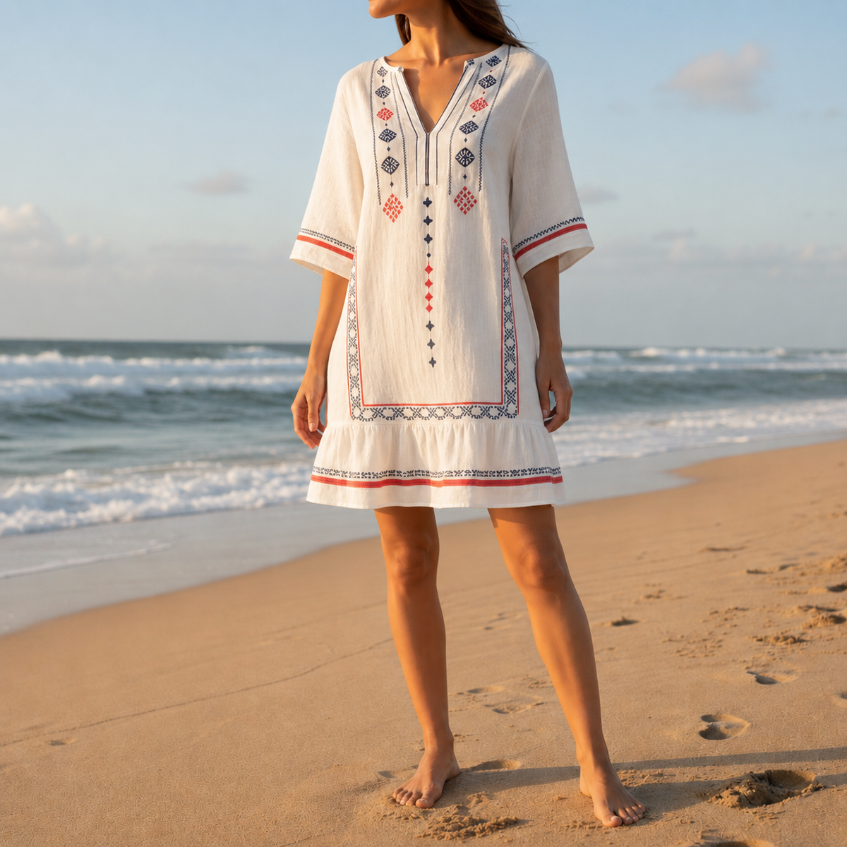 Calpe Striped Kaftan Tunic Dress