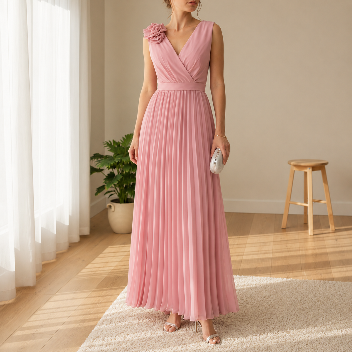 Carvoeiro Pleated Floral Maxi Gown