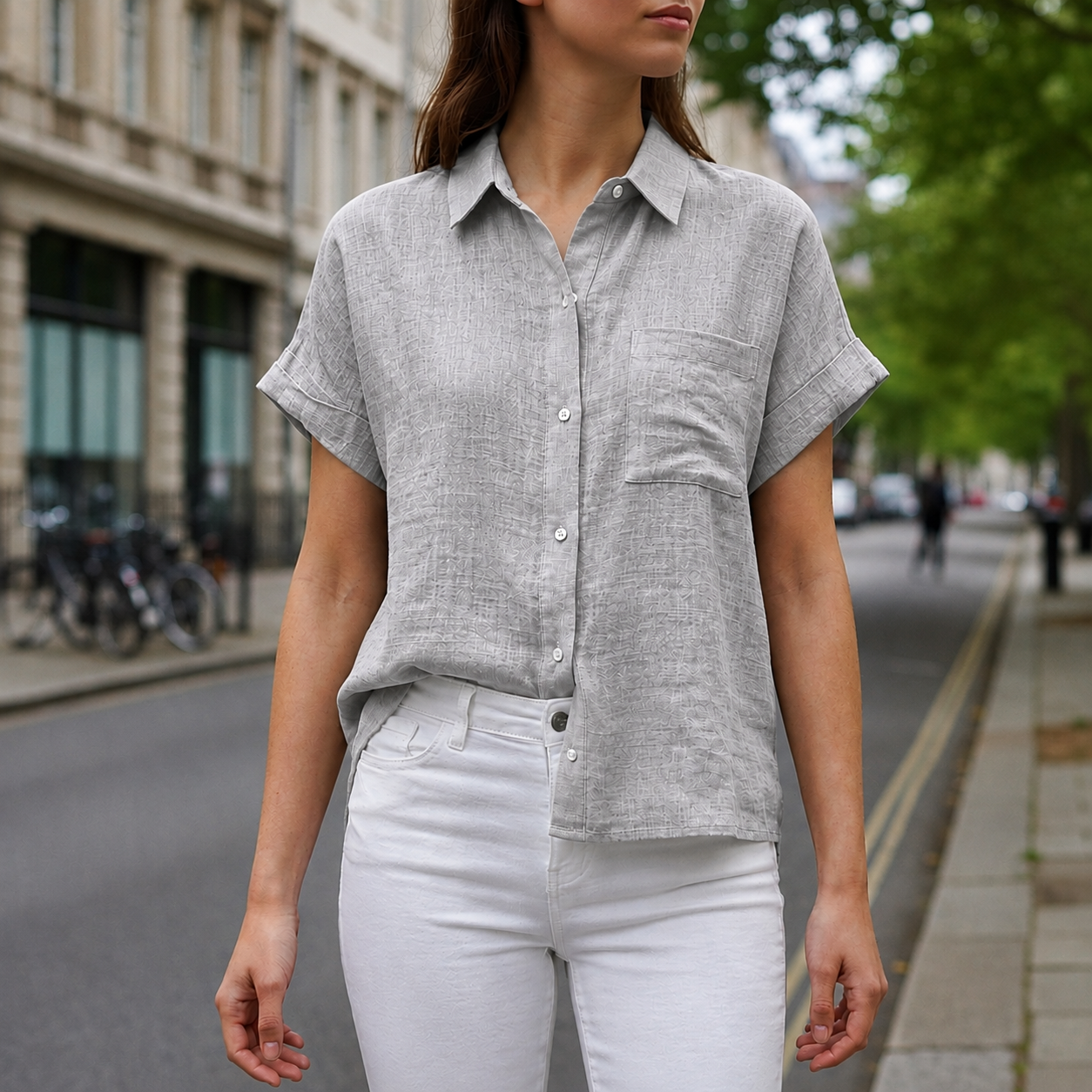 Aveiro Mia's Linen Button Blouse