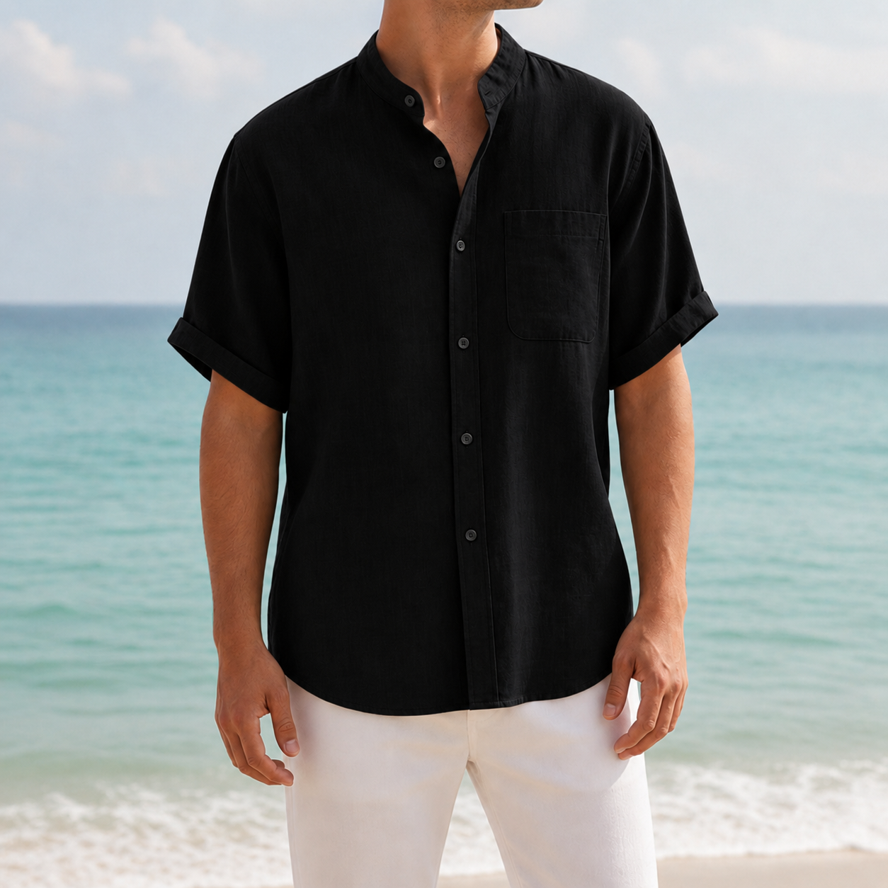 Formentera Mandarin Collar Linen Shirt