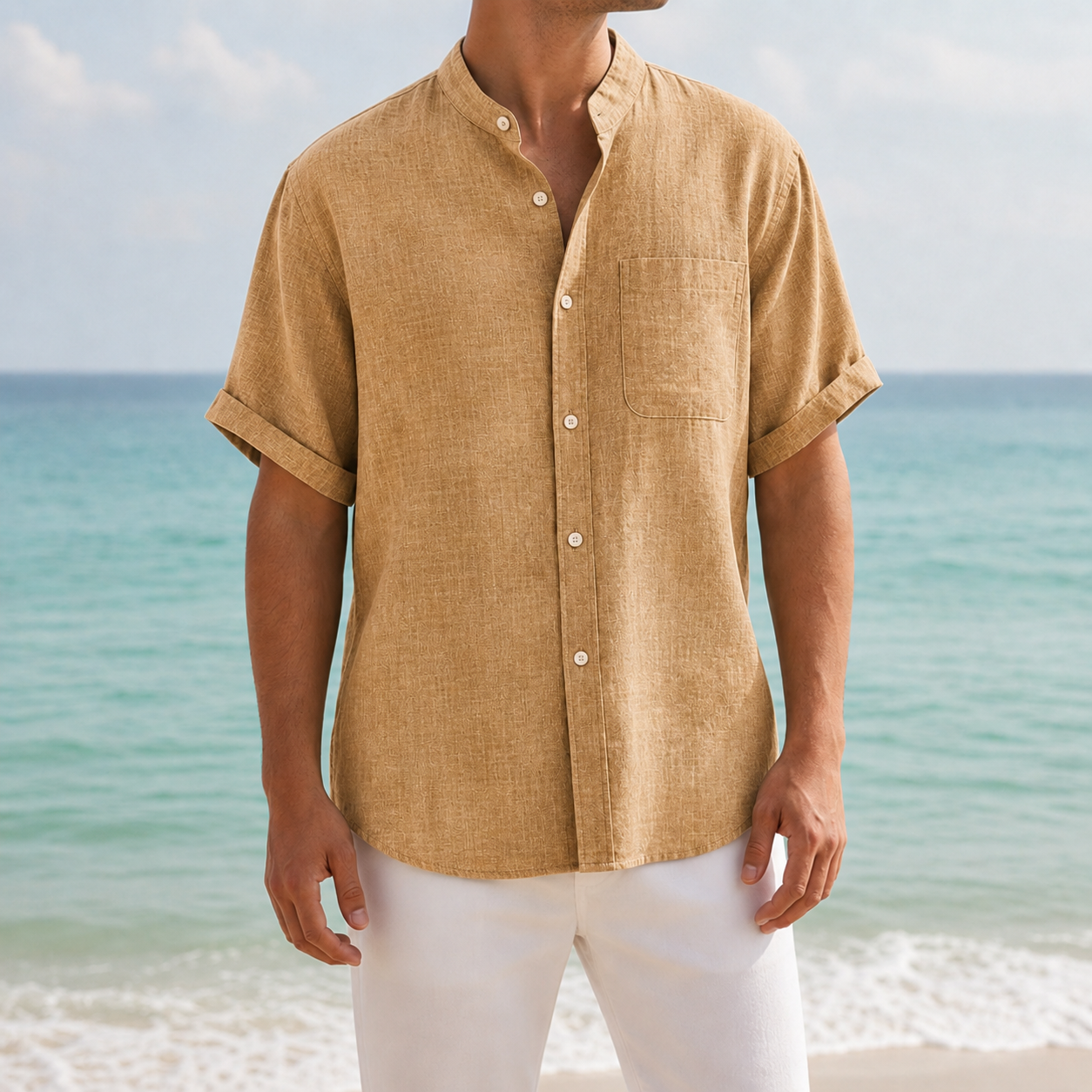 Formentera Mandarin Collar Linen Shirt