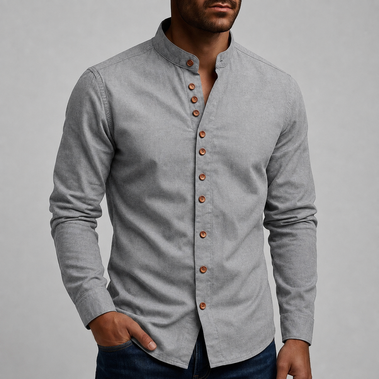 Segovia Band Collar Linen Shirt