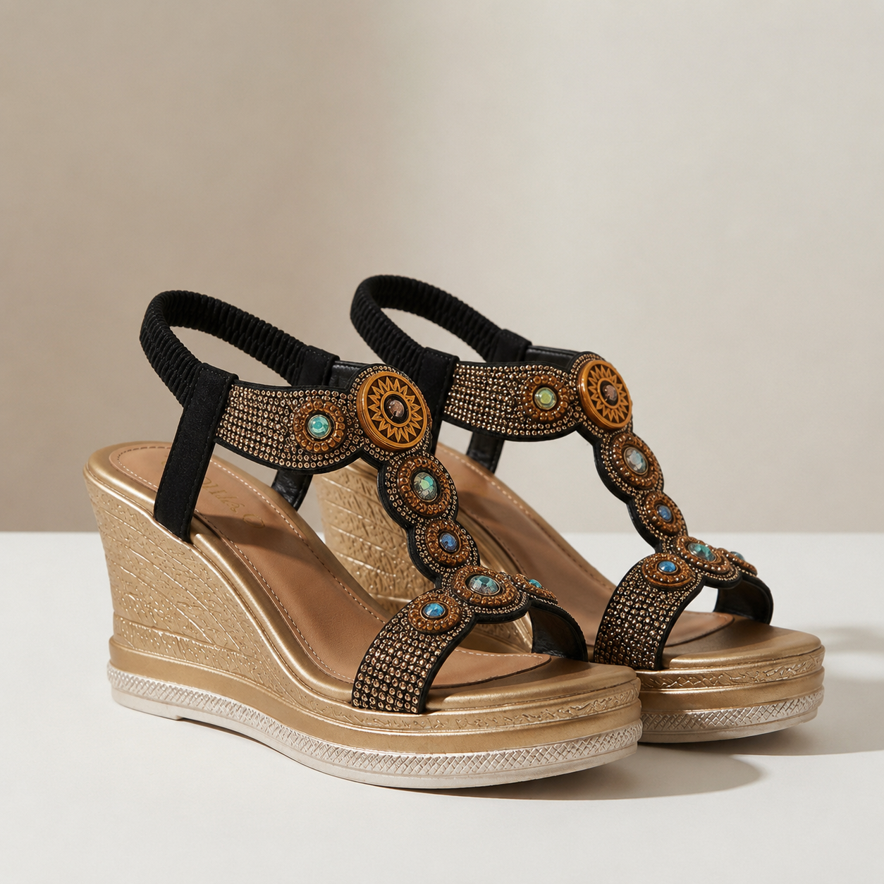 Leros Gem Embellished Wedge Sandals