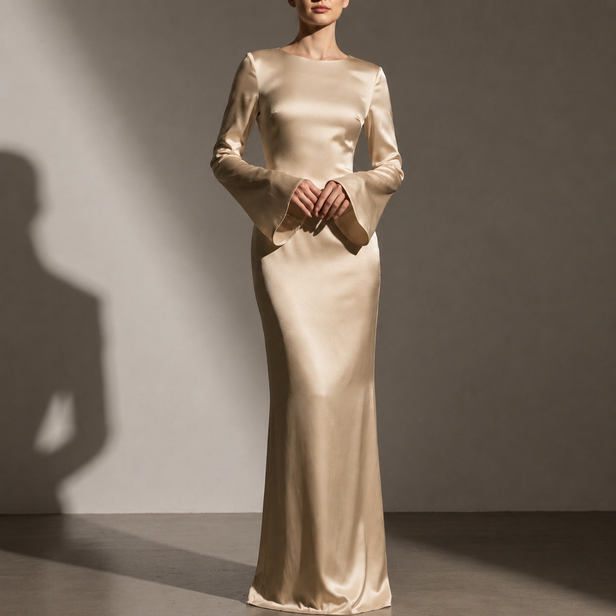 Kakopetria Satin Flare Sleeve Gown