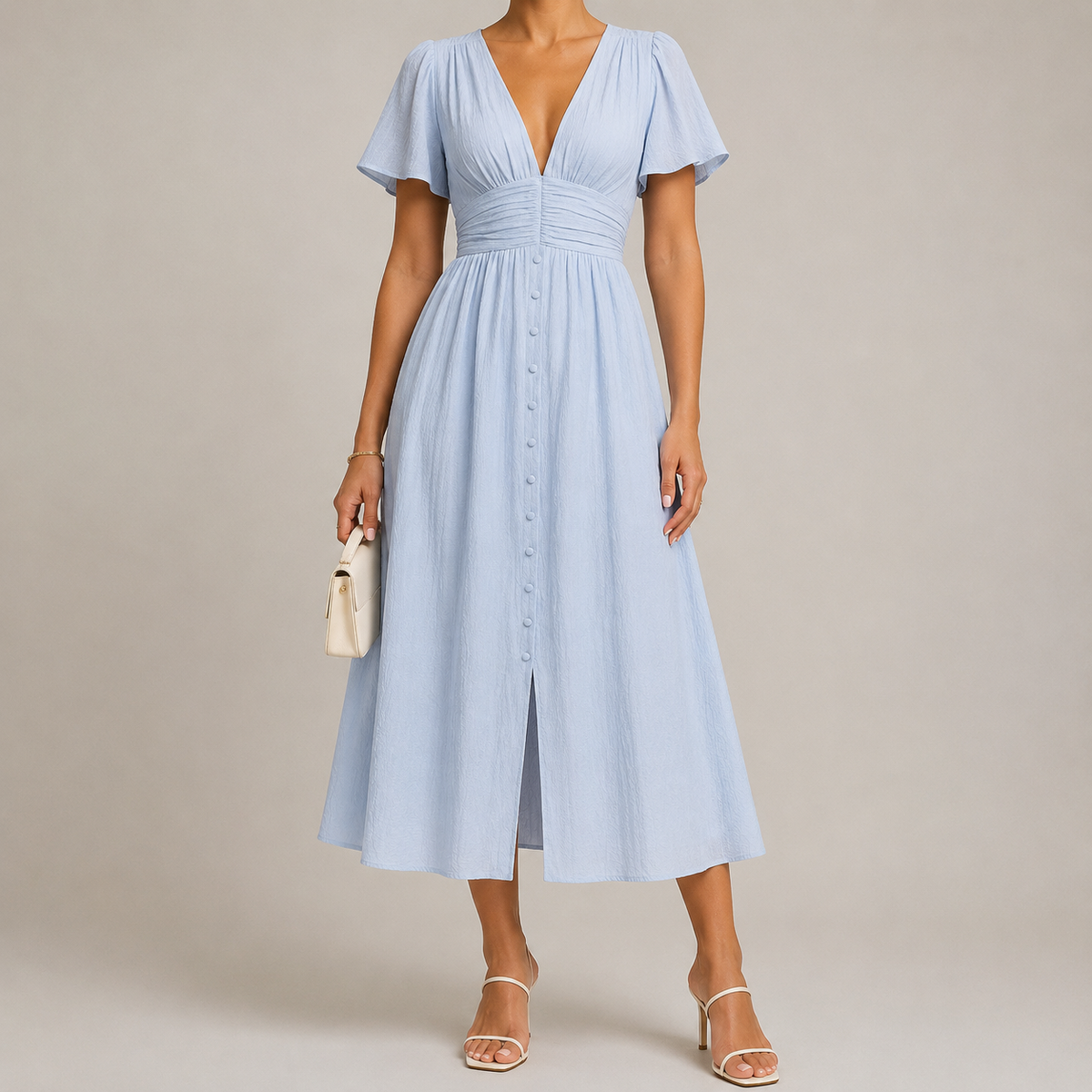 Roquebrune Buttoned V-Neck Midi Dress
