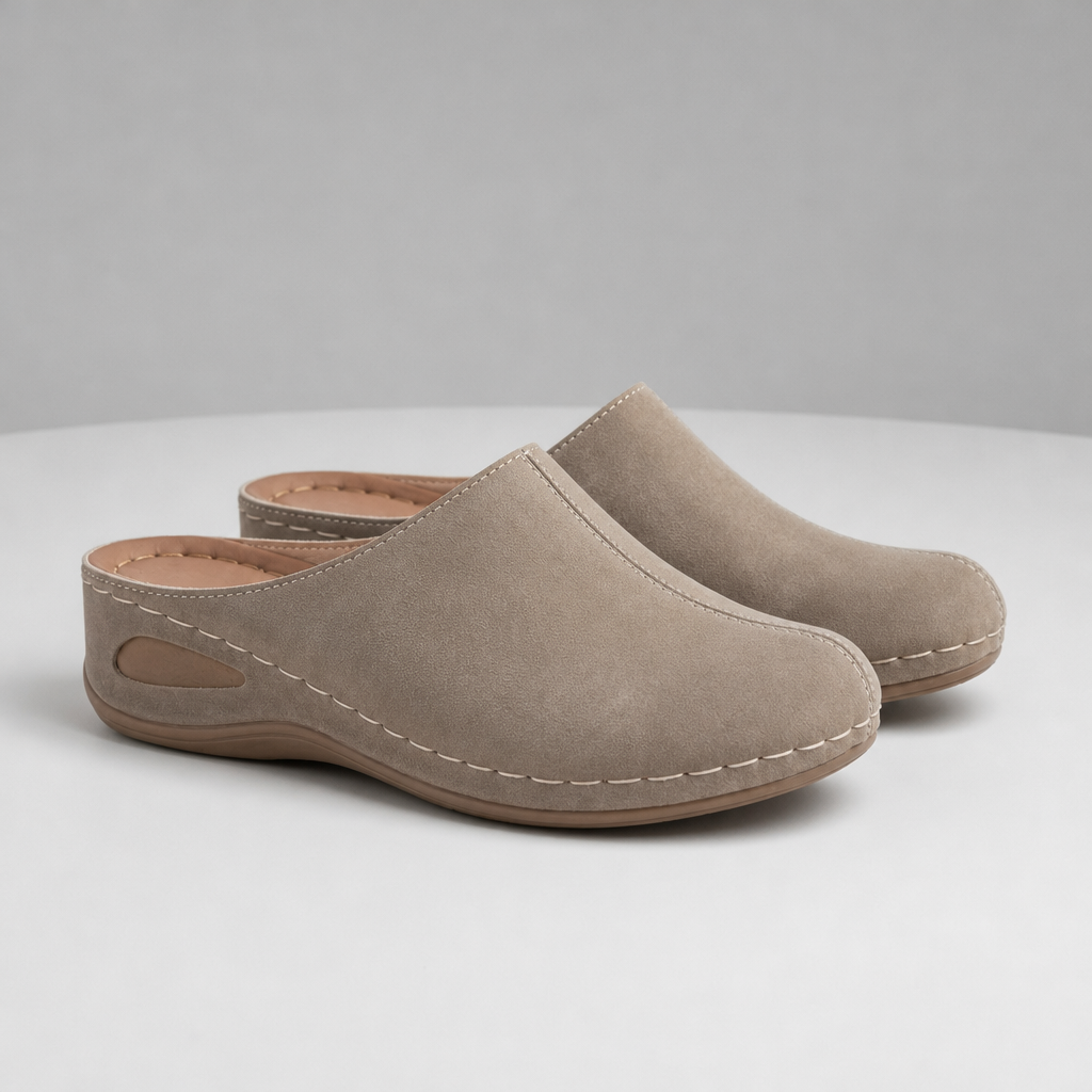 Alicante Orthopedic Leather Mules in Taupe