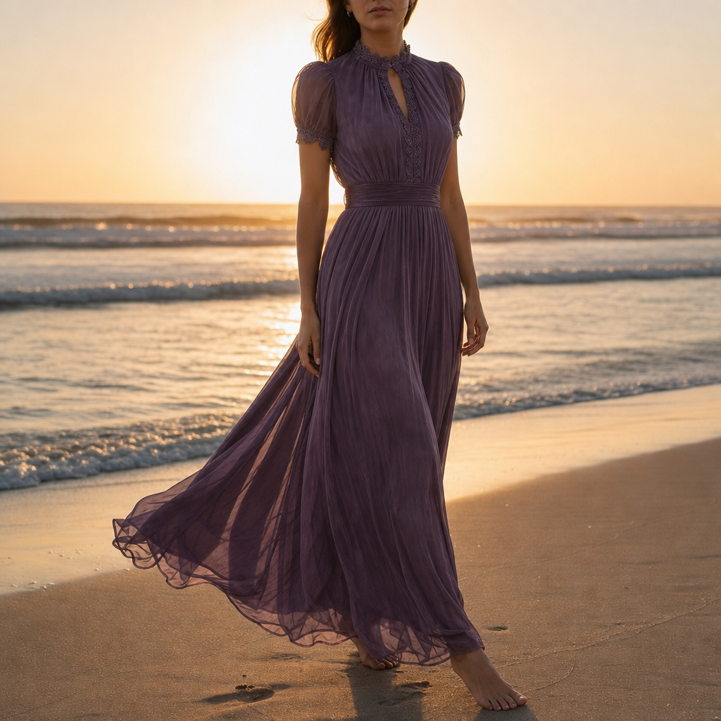 Assisi Chiffon Lace Maxi Dress in Purple