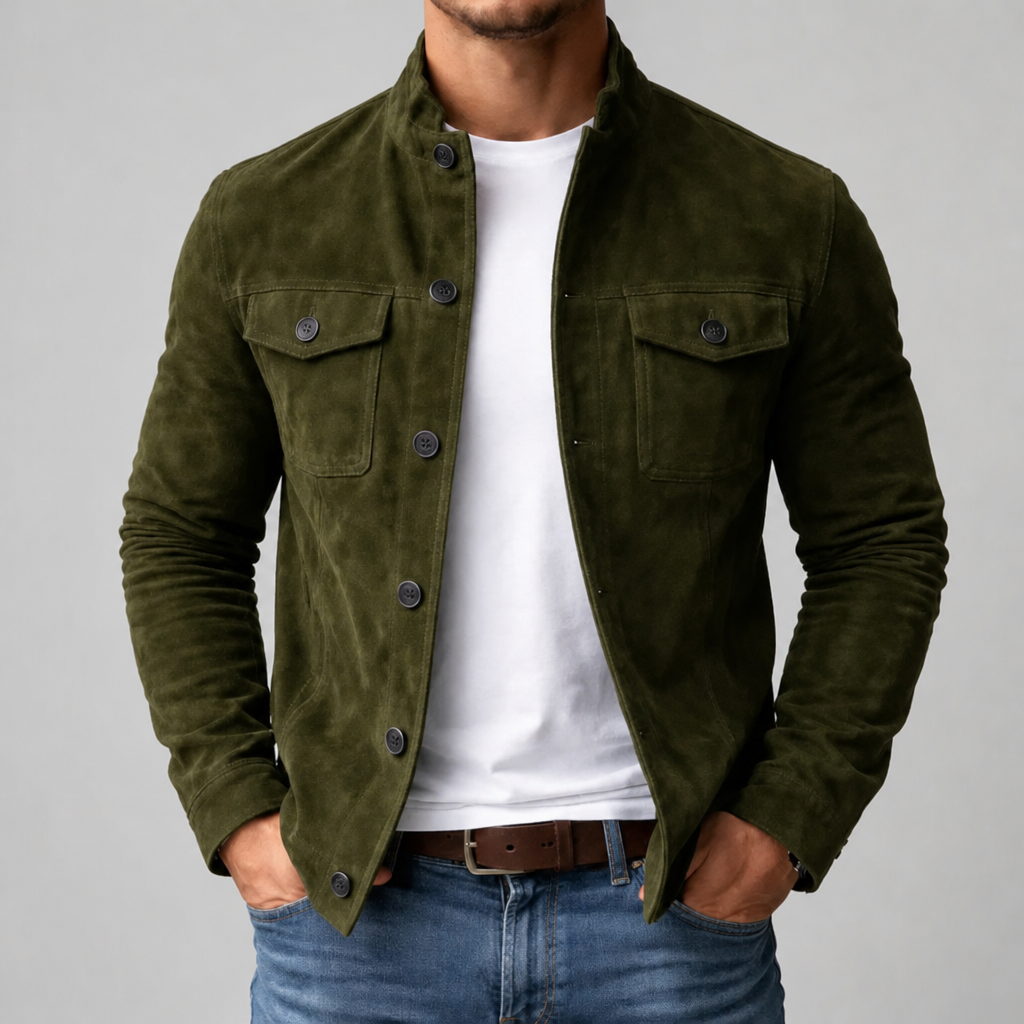 Assisi Suede Stand Collar Jacket in Green