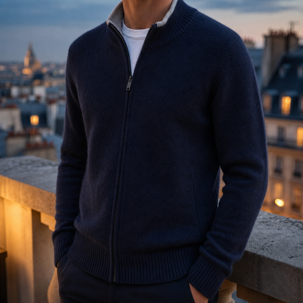 Beaulieu Cashmere Zip Cardigan in Navy Blue