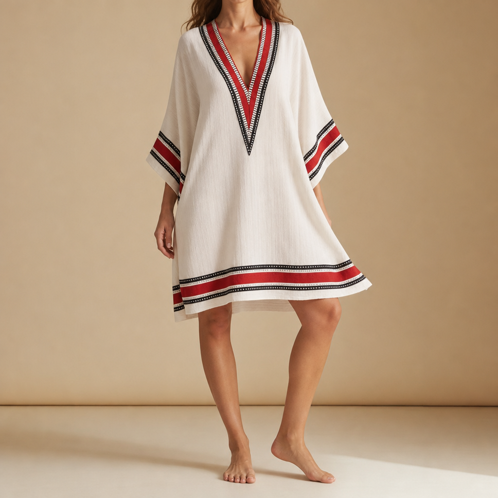 Biot Striped Trim Tunic Dress in Santorini Coastline