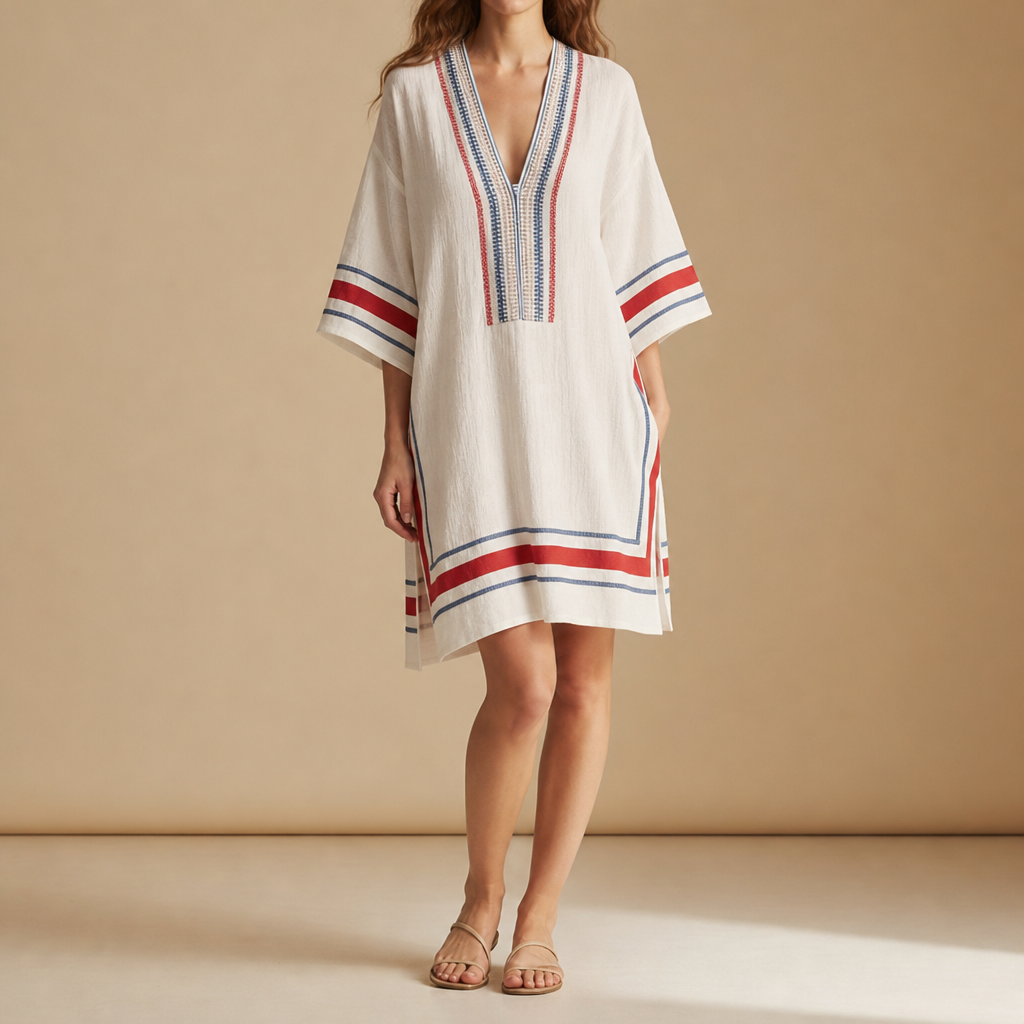 Biot Striped Trim Tunic Dress in Desert Coast