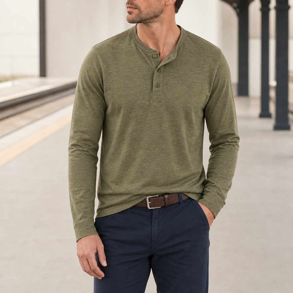Bonifacio Long-Sleeve Henley Top in Green