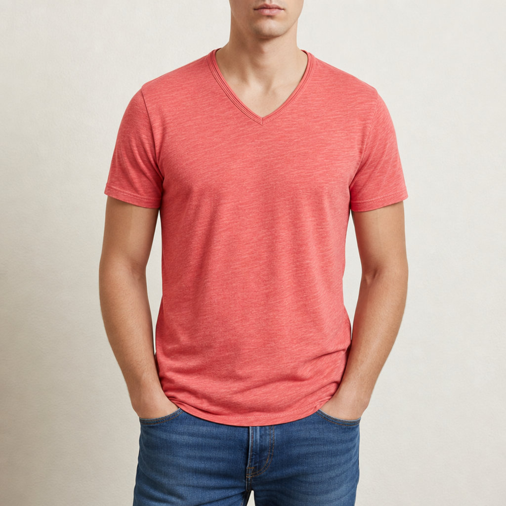 Braga V-Neck Cotton Tee in Salmon