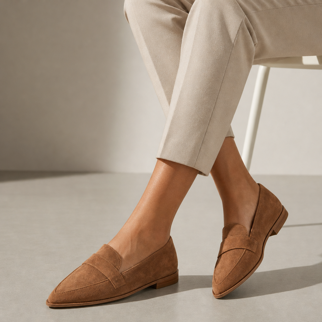 Cassis Orthopedic Pointed Suede Loafers in Brown