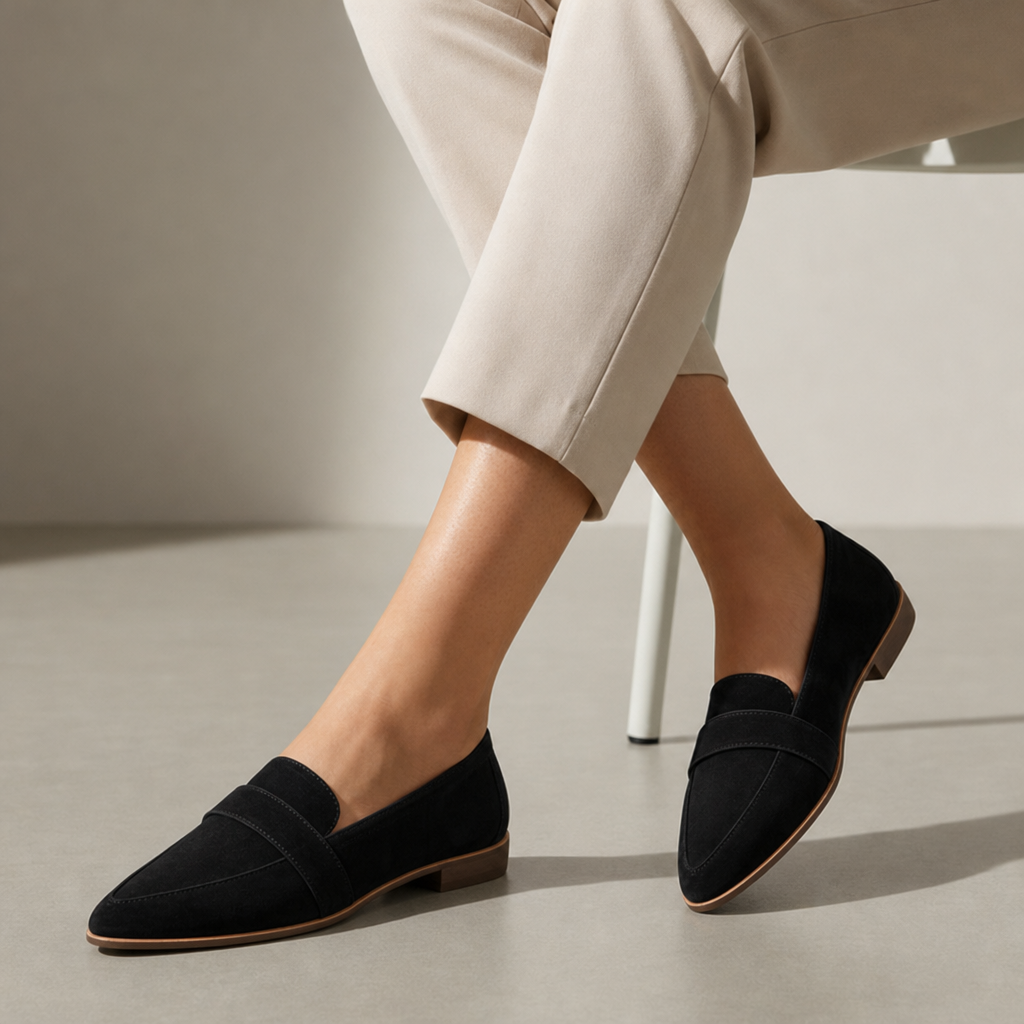 Cassis Orthopedic Pointed Suede Loafers in Black