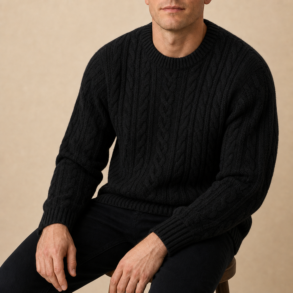 Cinque Terre Cable Knit Sweater in Black