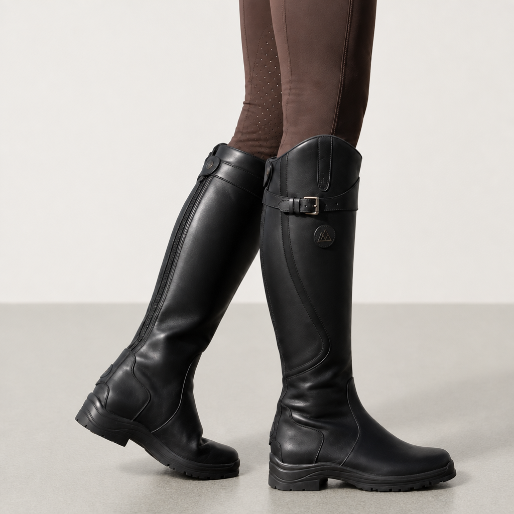 Comino Orthopedic Leather Knee-High Riding Boots in Black