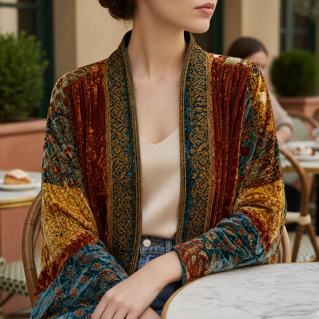 Comporta Boho Velvet Kimono in Burgundy