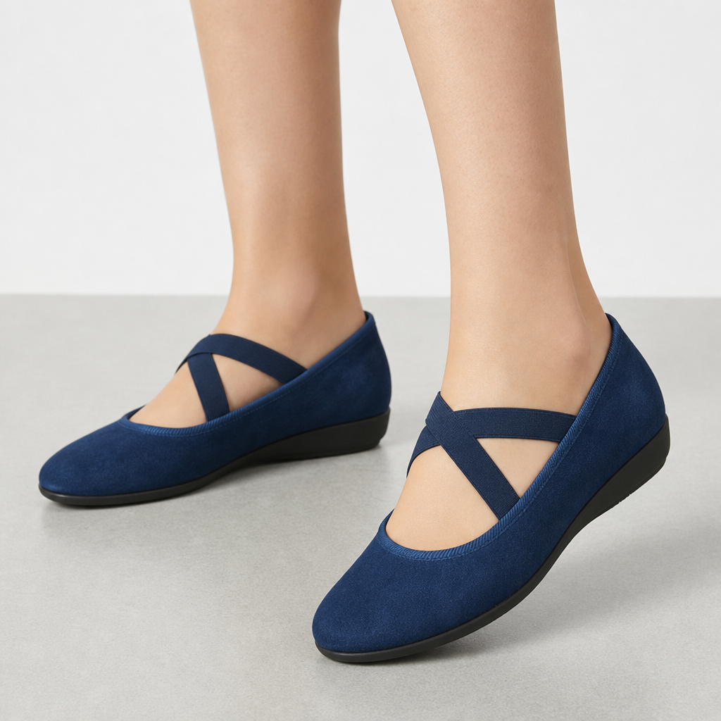 Elvas Orthopedic Cross Strap Ballet Flats in Blue