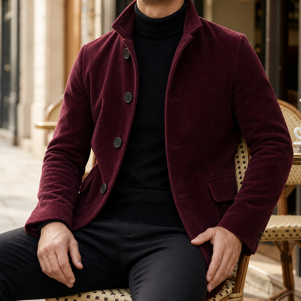Ericeira Stand Collar Tailored Coat in Red
