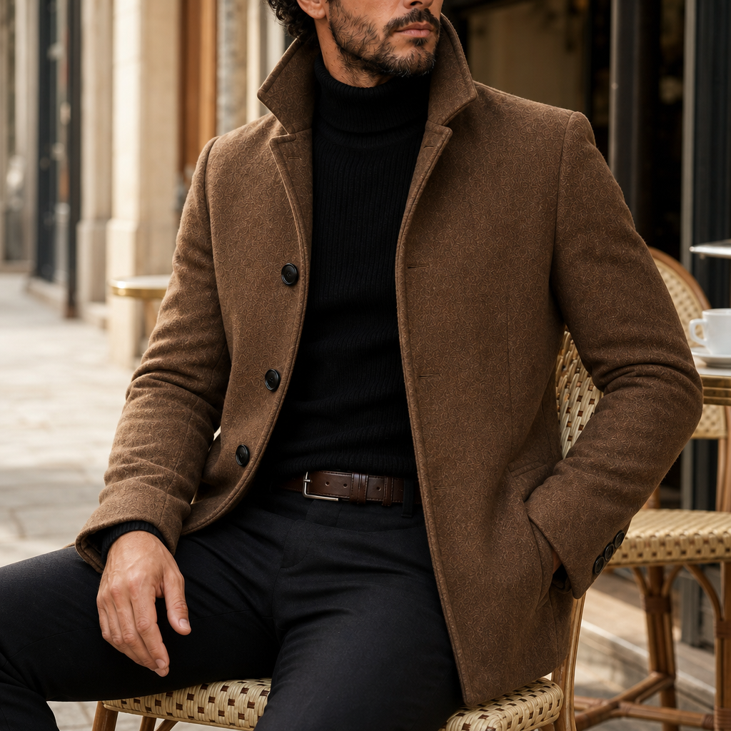 Ericeira Stand Collar Tailored Coat in Light brown
