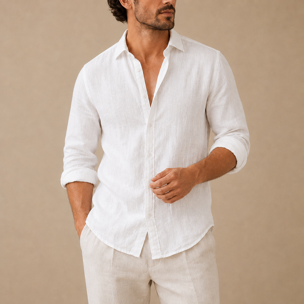 Estepona Linen Button-Up Shirt in White