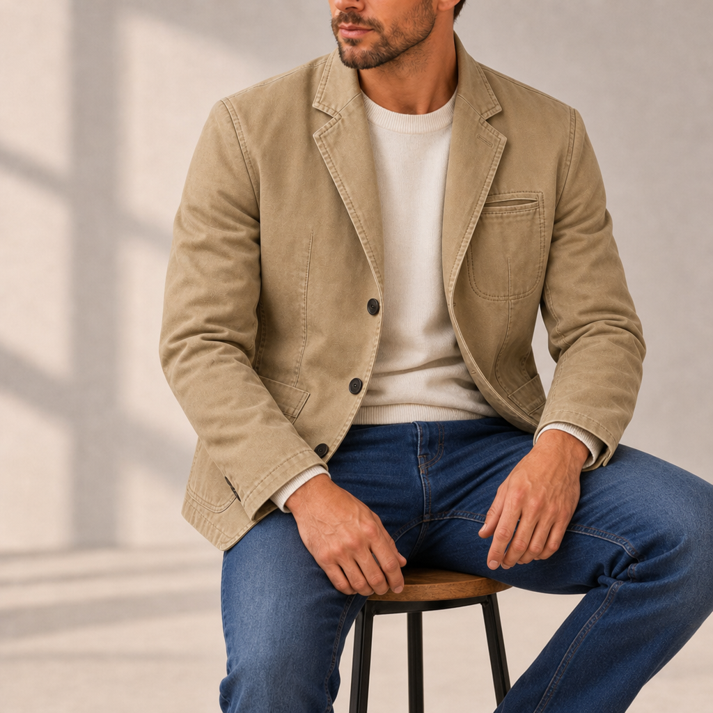 Fiesole Washed Cotton Blazer in Khaki