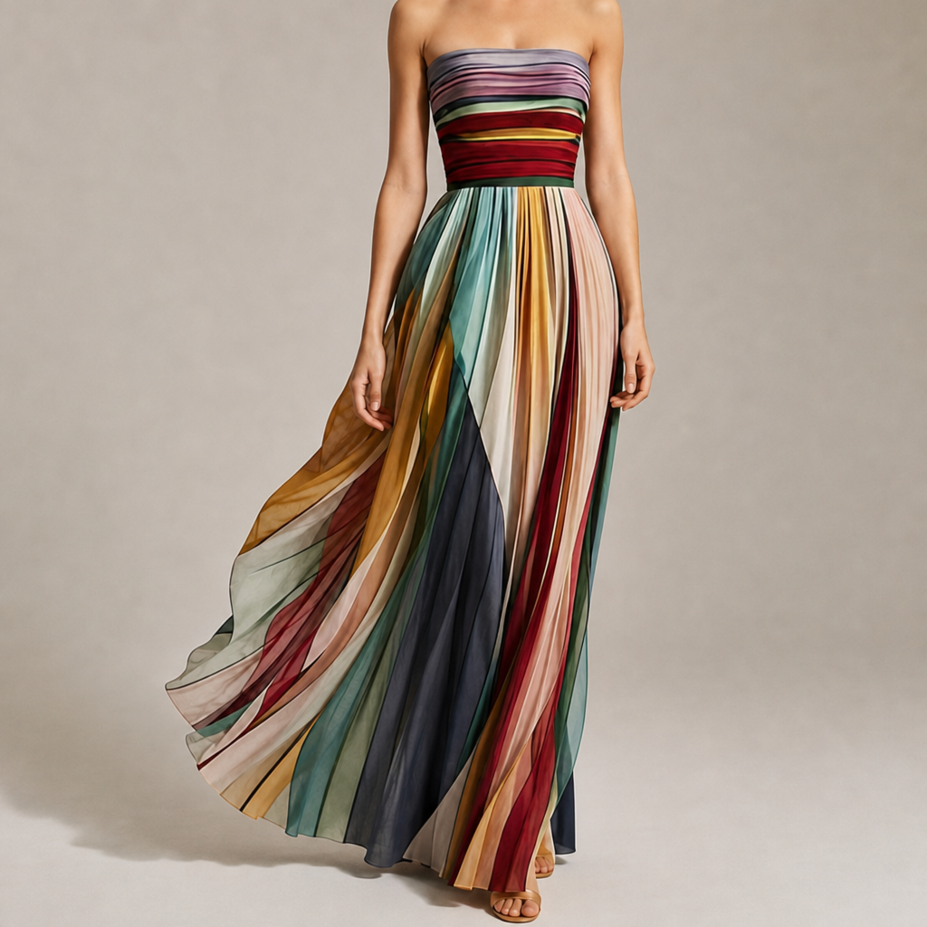 Formentor Striped Pleated Maxi Dress in Multicolor